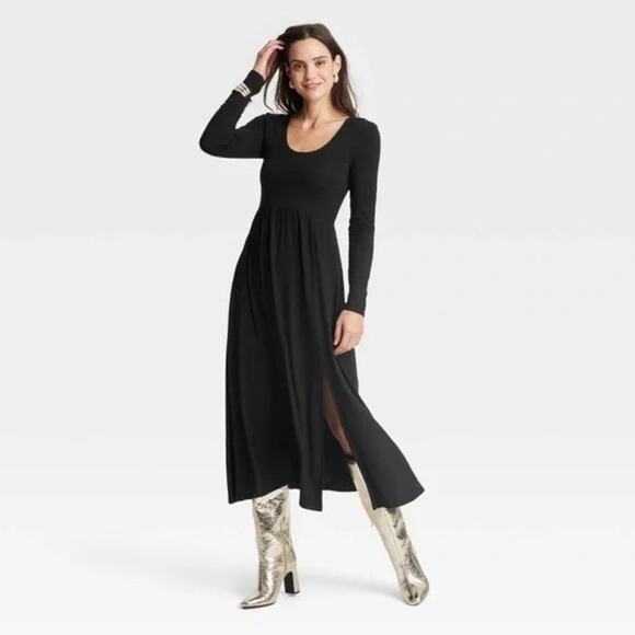 A New Day NWT Women's Black Long Sleeve Knit Ballet Maxi Dress Size S - Picture 1 of 14
